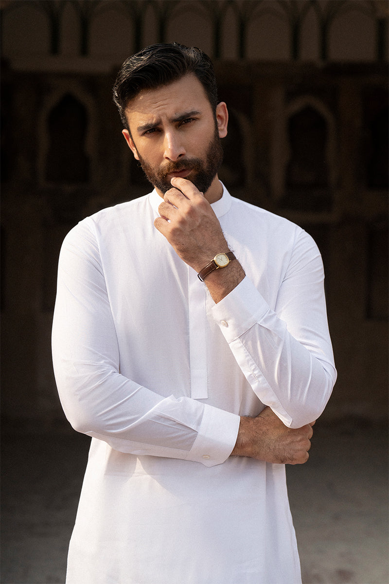 Powder White Egyptian Cotton Shalwar Kameez