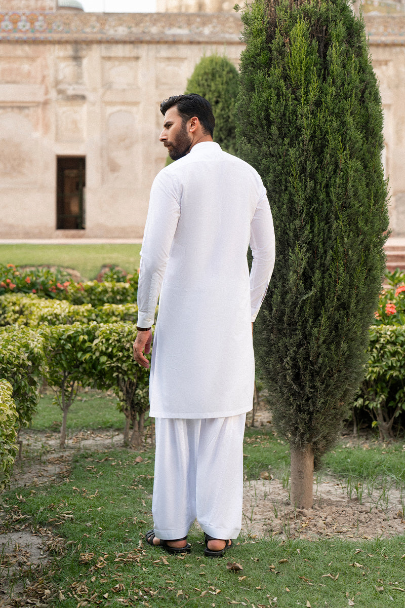 Powder White Egyptian Cotton Shalwar Kameez