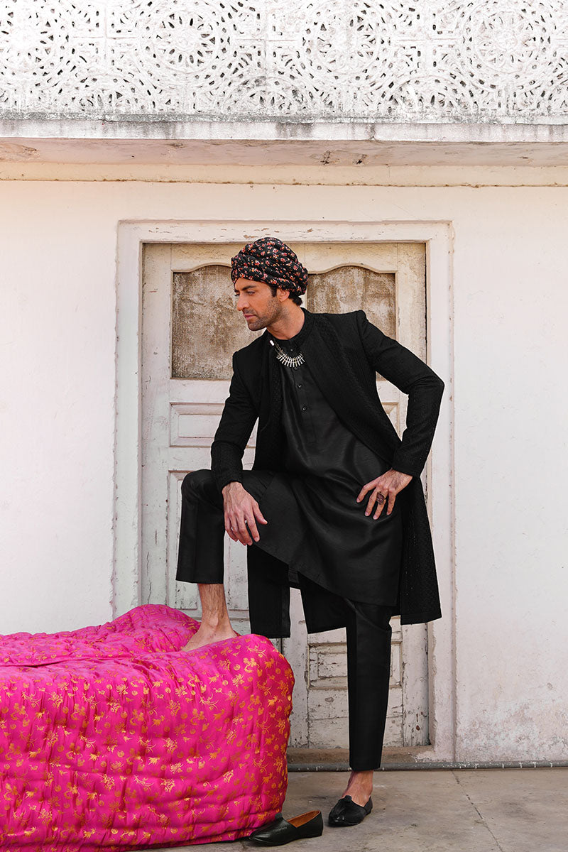 Wedding black sherwani for groom