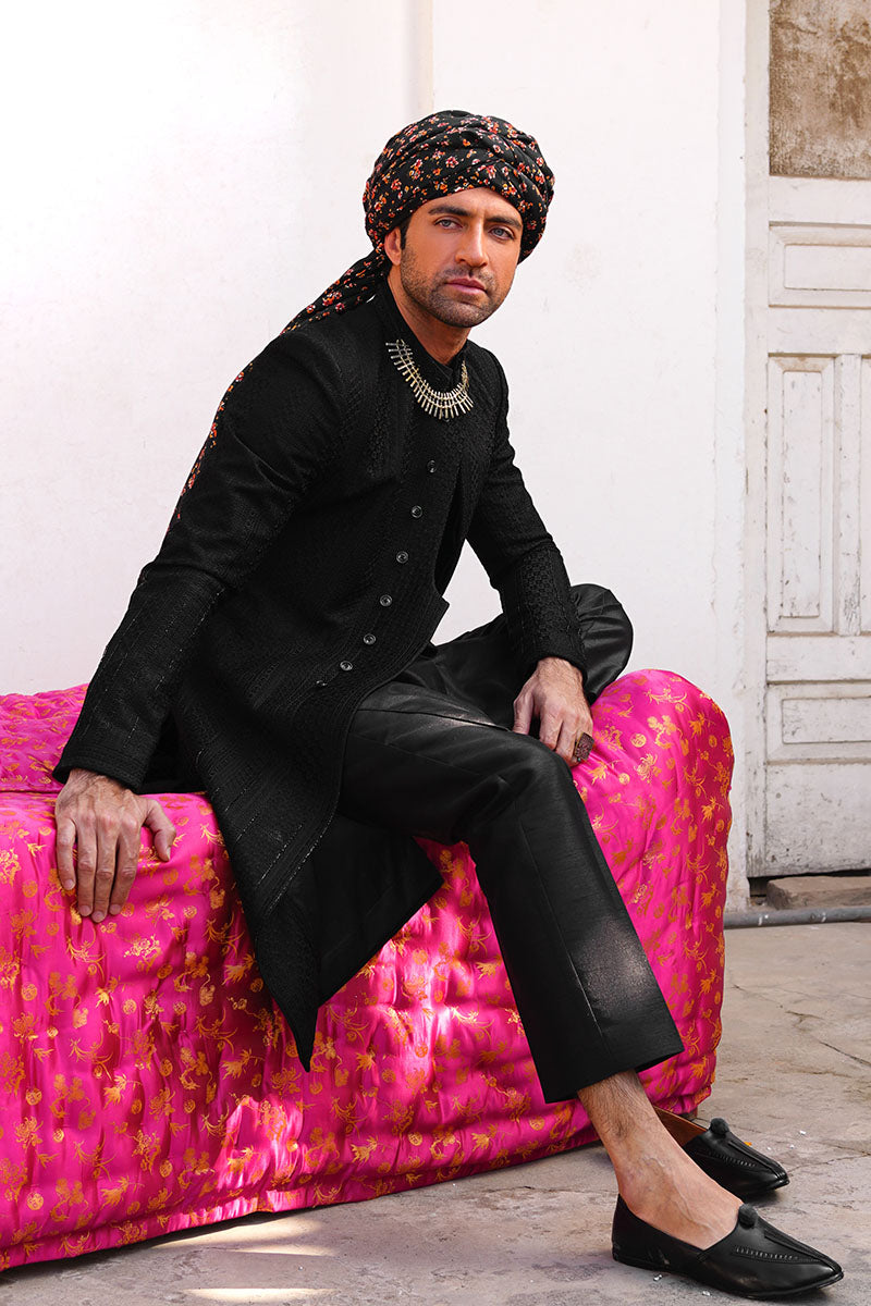 Wedding black sherwani for groom