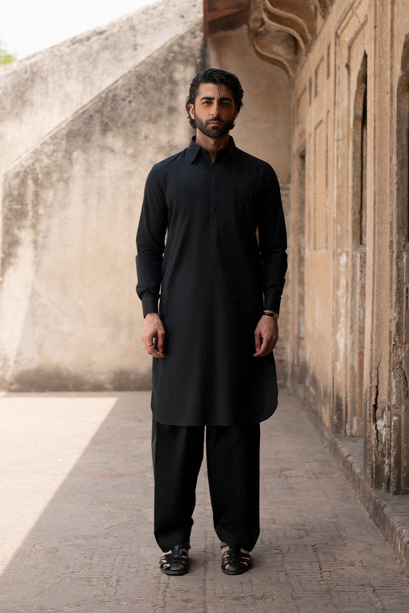 Ebony Black Egyptian Cotton Shalwar Kameez