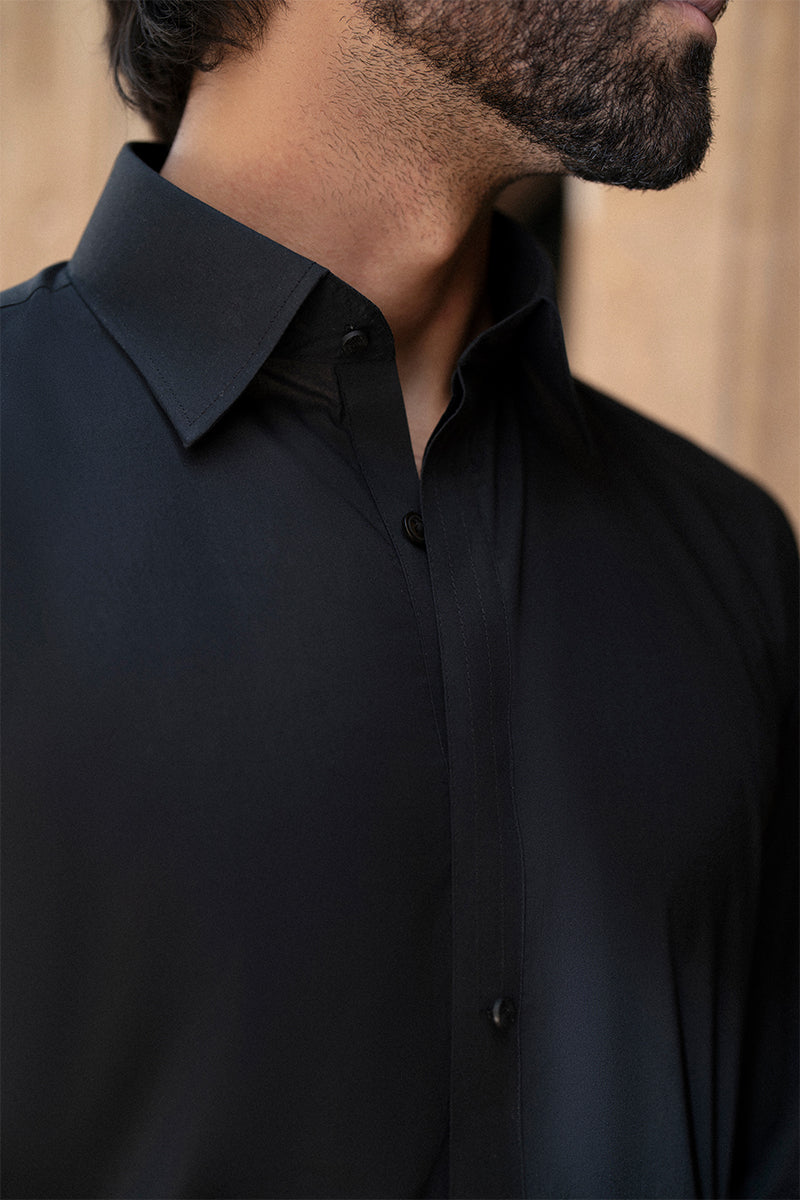 Ebony Black Egyptian Cotton Shalwar Kameez