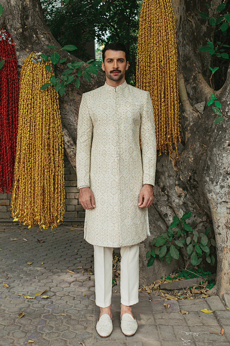 IVORY GOLD EMBROIDERED SHERWANI