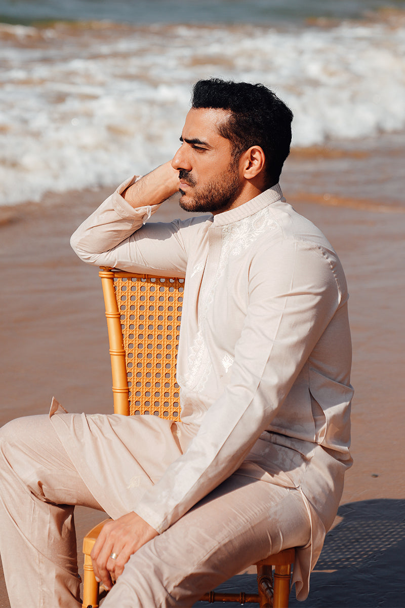 'Light Peach' Embroidered Kurta Pajama