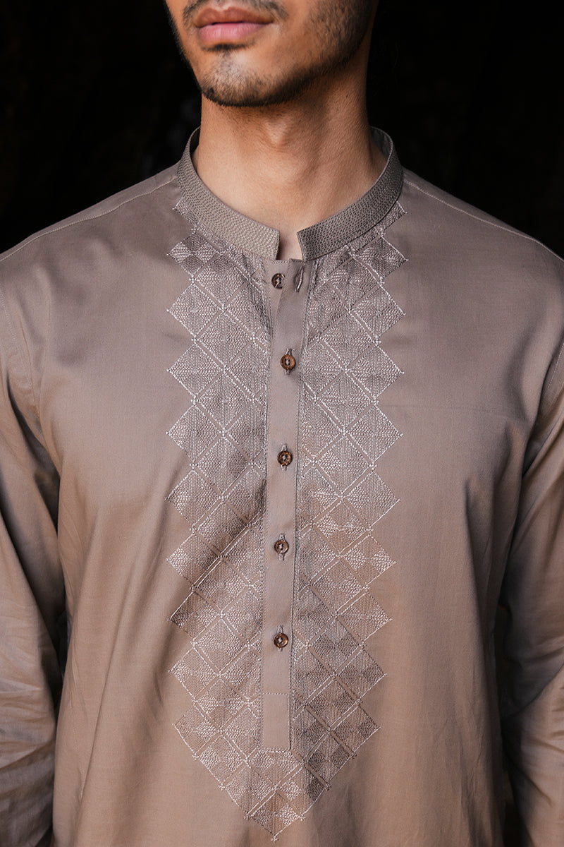 'Brown' Embroidered Kurta Pajama