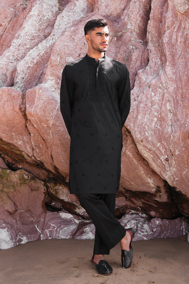 'Black' Embroidered Kurta Pajama