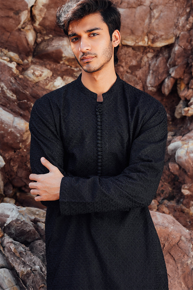 'Black' Embroidered Kurta Pajama