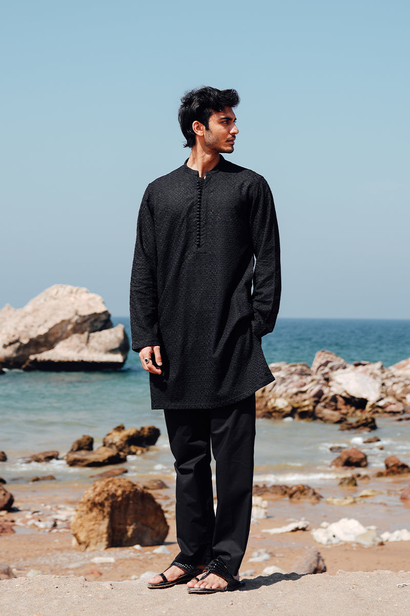 'Black' Embroidered Kurta Pajama