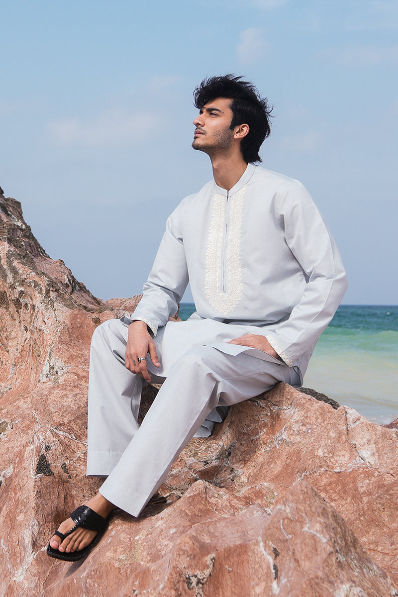'Soft Blue' Embroidered Kurta Pajama