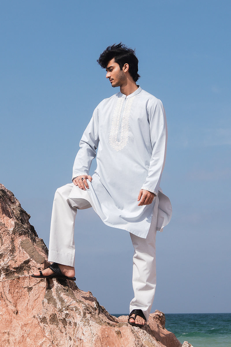 'Soft Blue' Embroidered Kurta Pajama