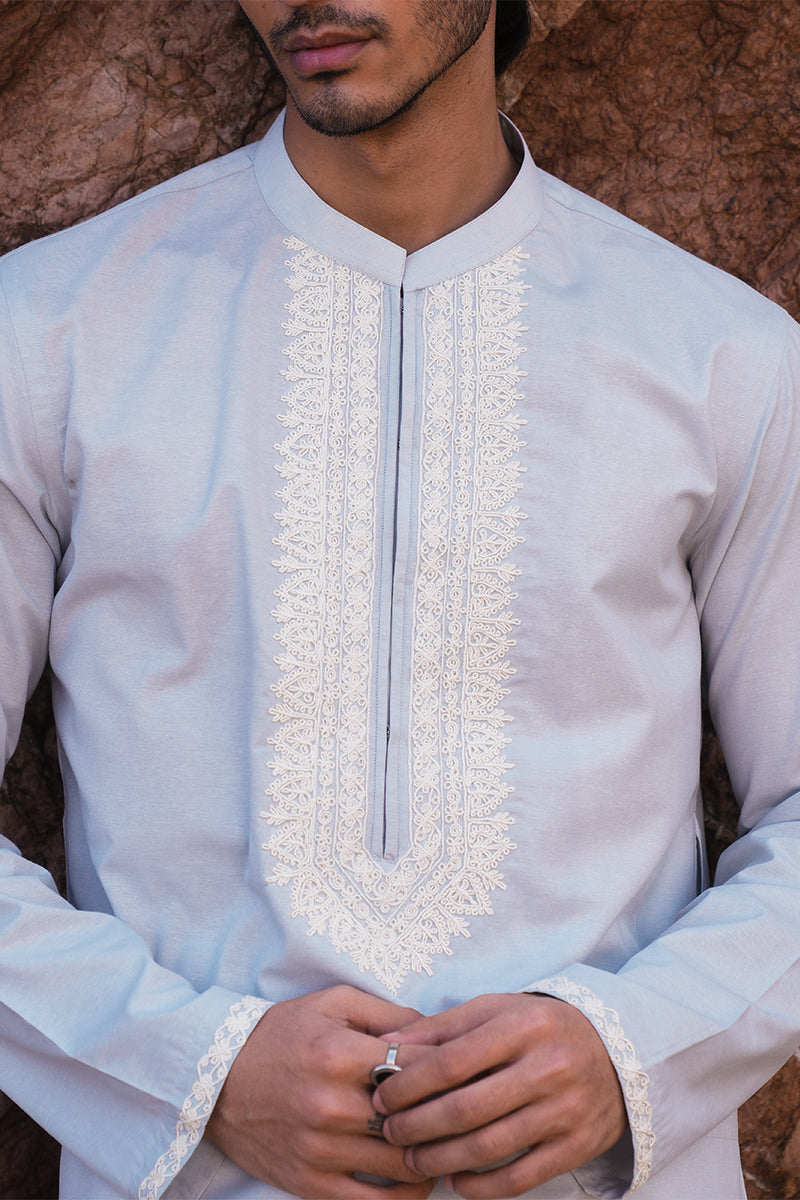 'Soft Blue' Embroidered Kurta Pajama