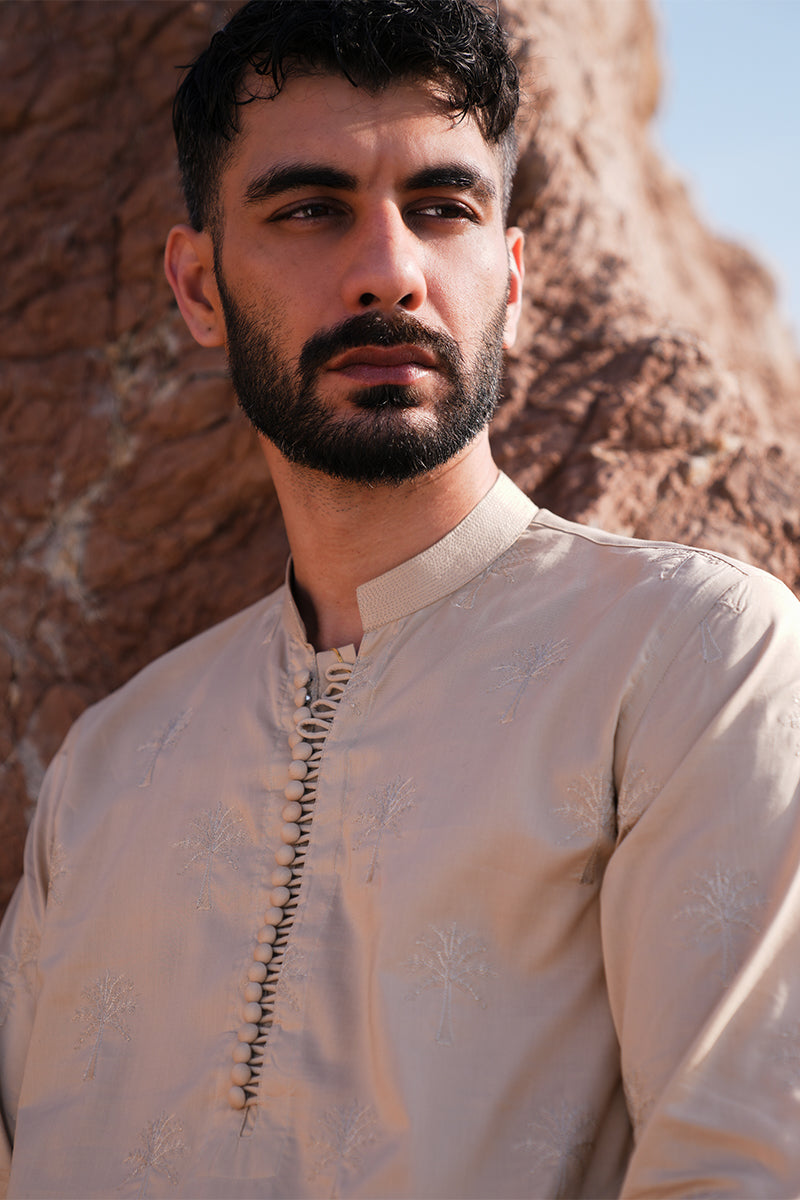 'Sand Brown' Embroidered Kurta Pajama