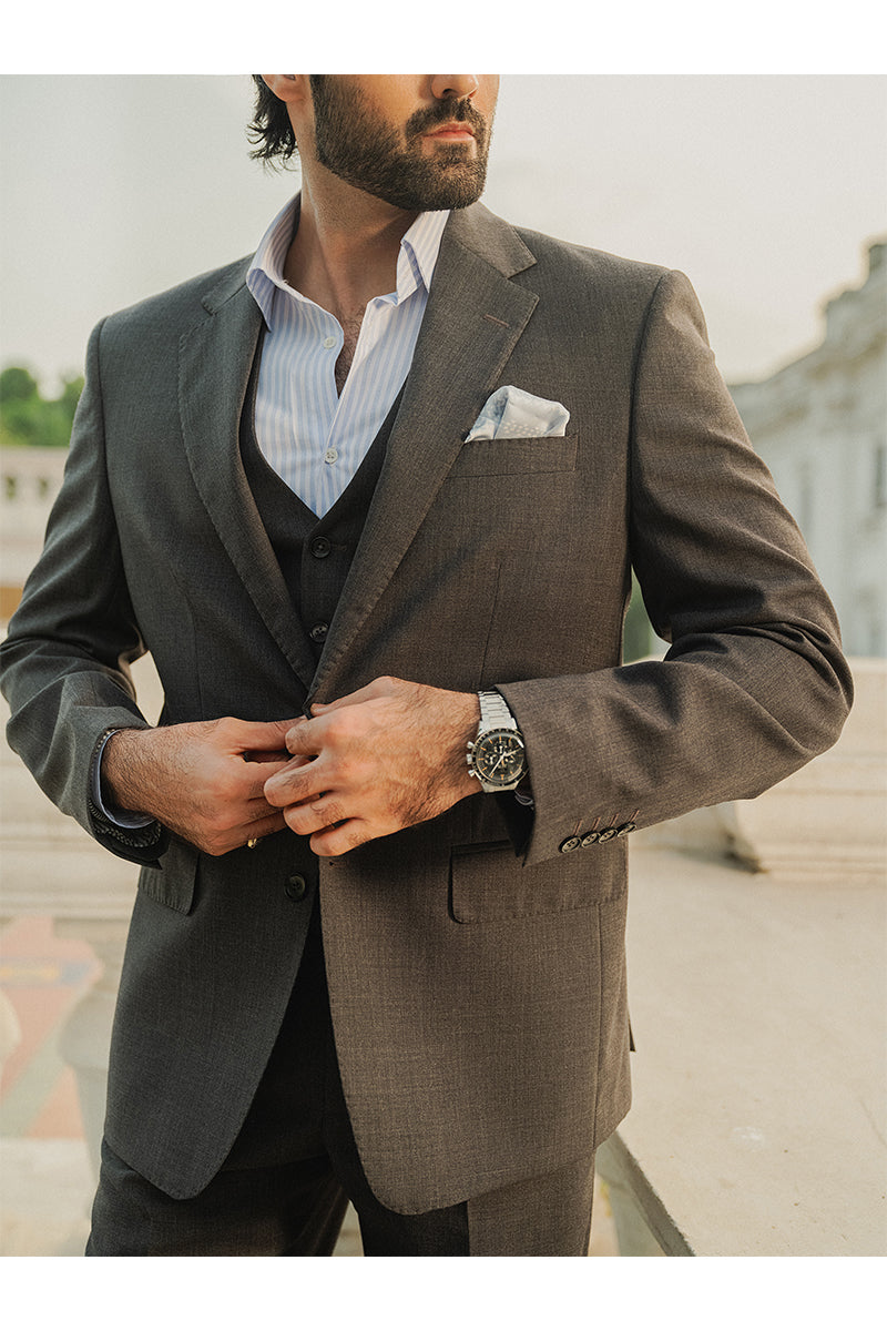 Charcoal Grey Single Brested Three Piece Suit