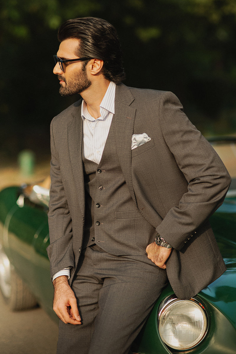 Charcoal Grey Single Brested Three Piece Suit