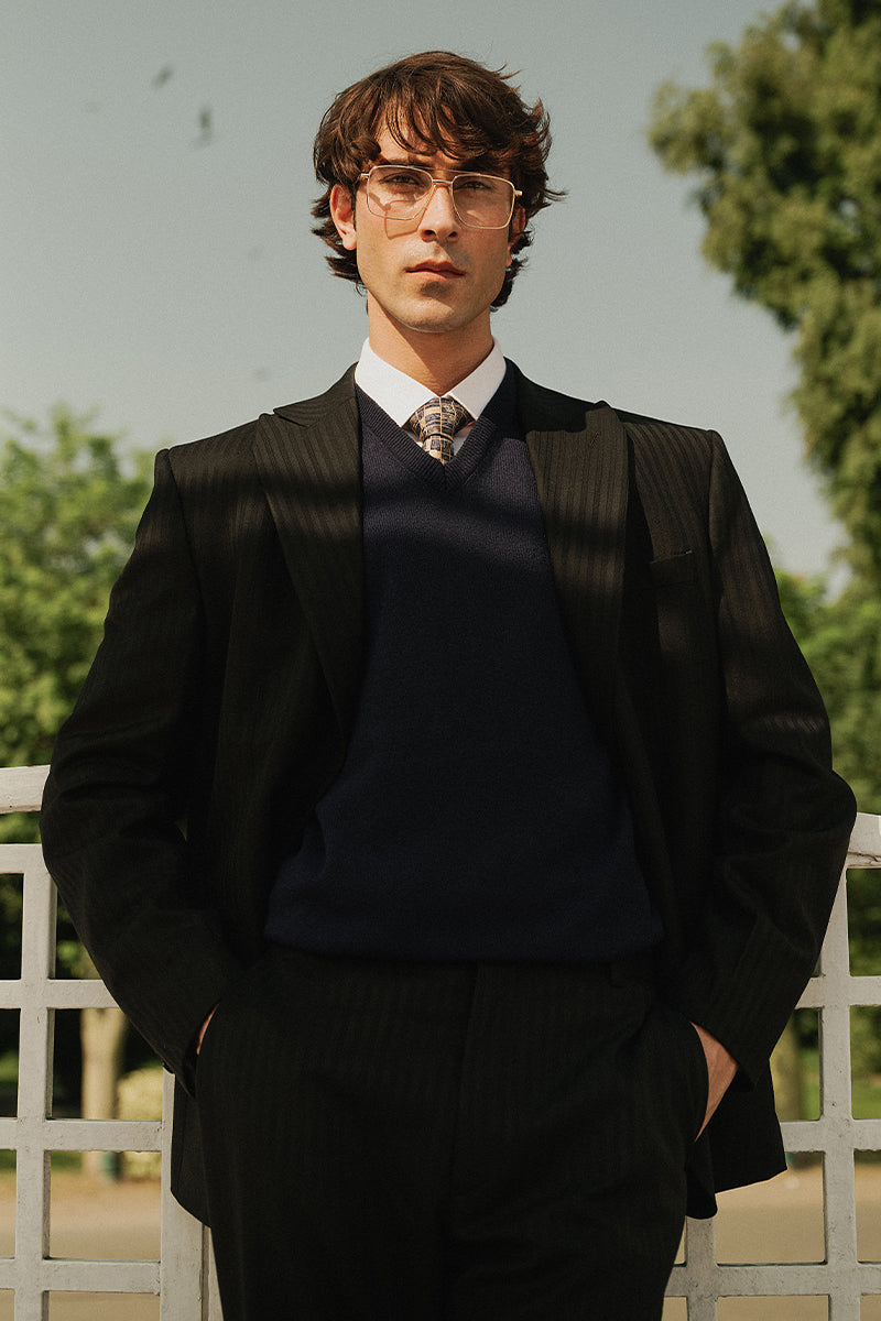 Jet Black Single Breasted Two Piece Suit