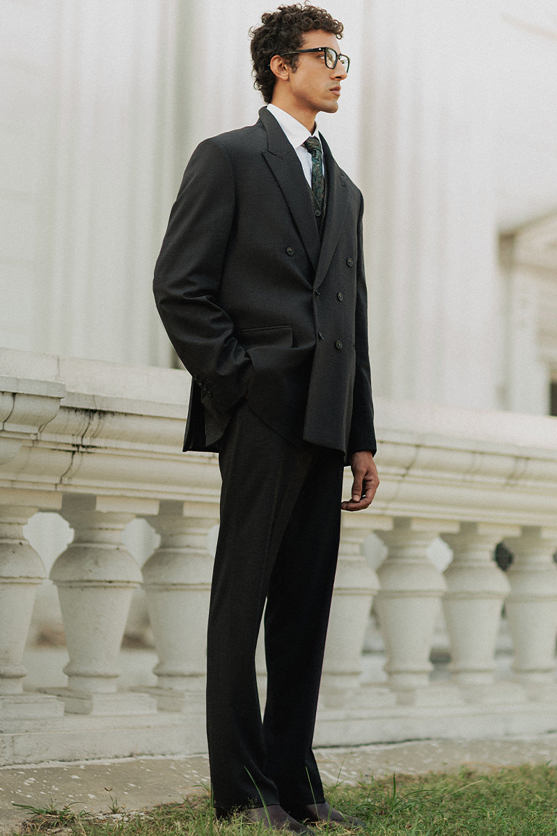 Charcoal Grey Double Brested Three Piece Suit