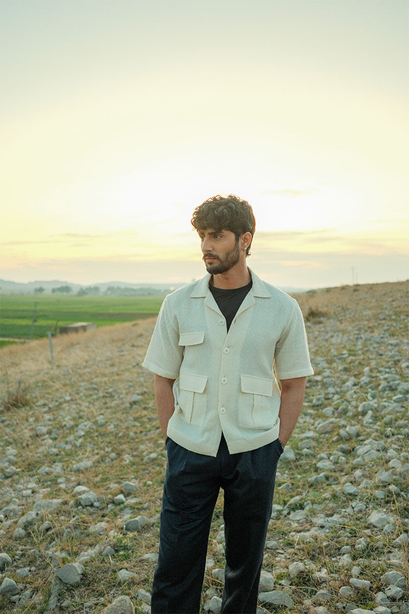 LACE WHITE CAMP COLLAR SHIRT