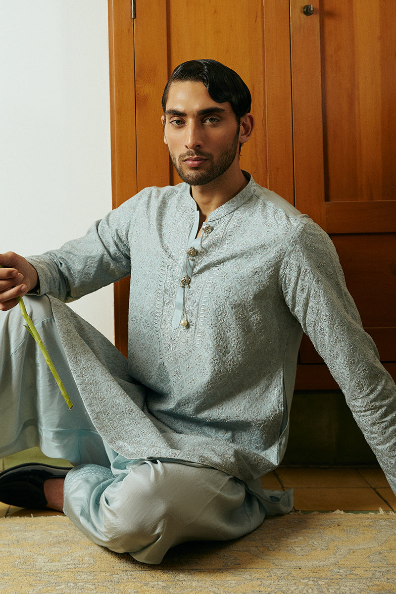 TEAL BLUE LUXURY KURTA PAJAMA FOR MEN