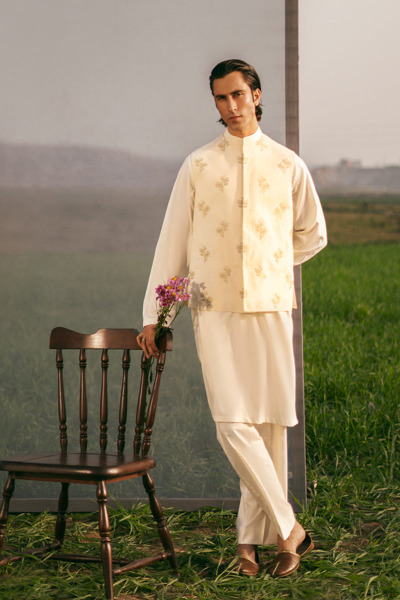 Stylish men's kurta design in boski fabric, paired with a classic pajama, perfect for formal occasions and festive wear.