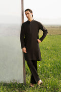 Elegant designer kurta pajama with modern kurta design for men in black, perfect for weddings and formal occasions.